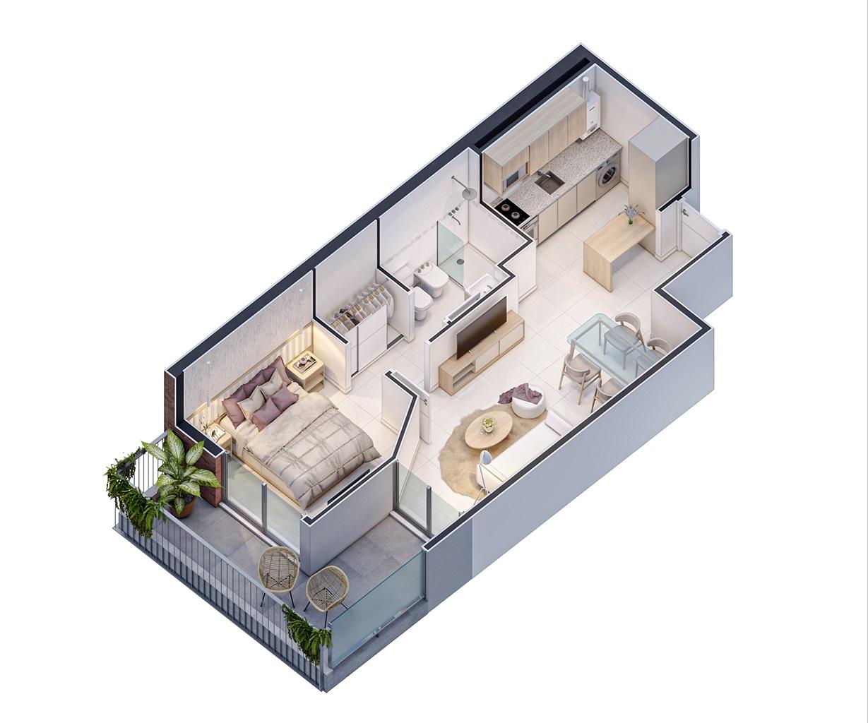 Depto. 1D 1B Frente c/Balcón en Construcción!